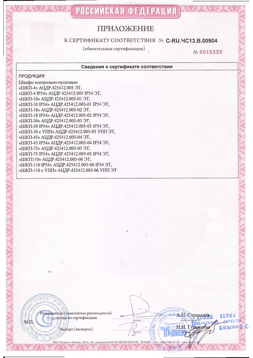 Приложение к сертификату